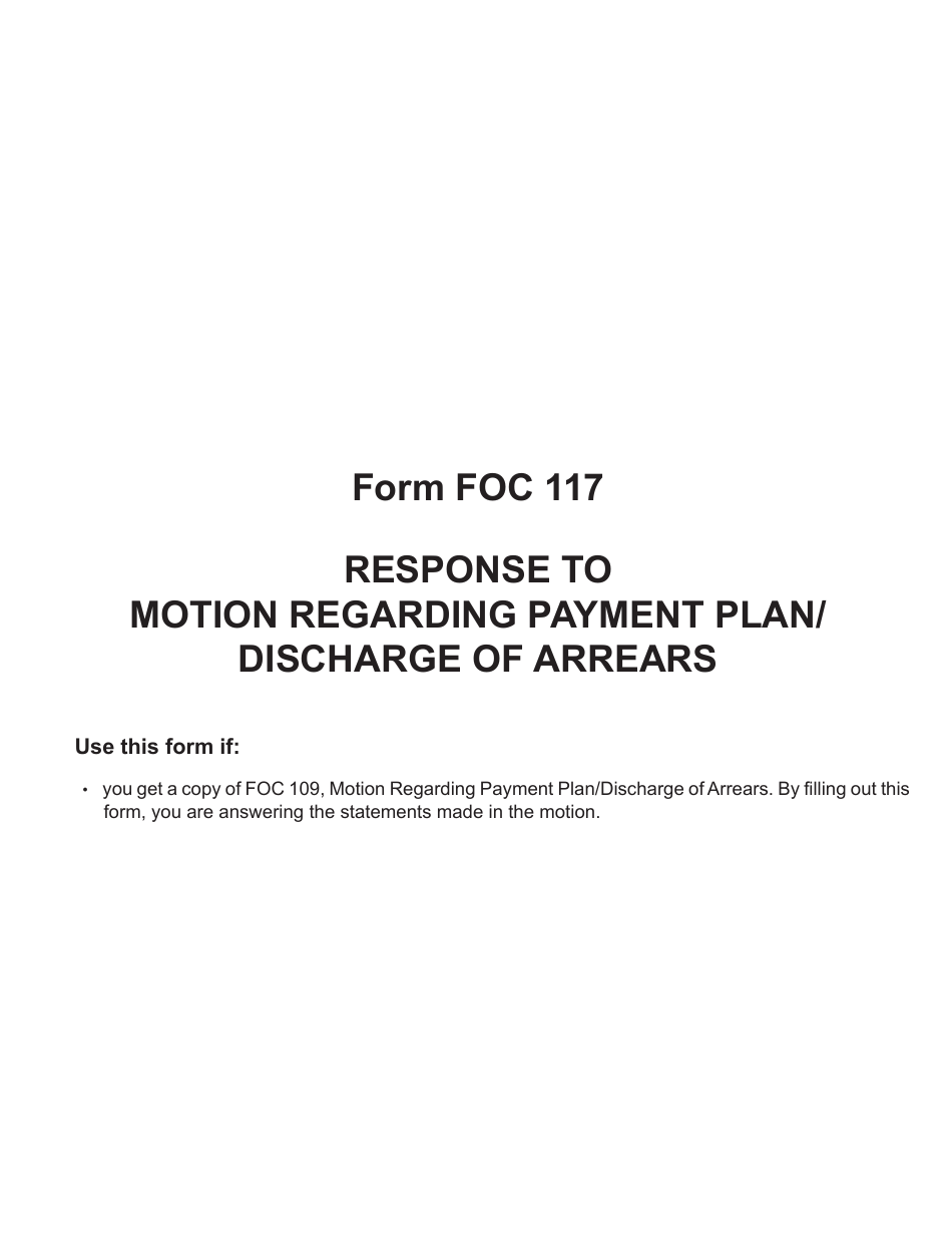Form FOC117 Response to Motion Regarding Payment Plan / Discharge of Arrears - Michigan, Page 1