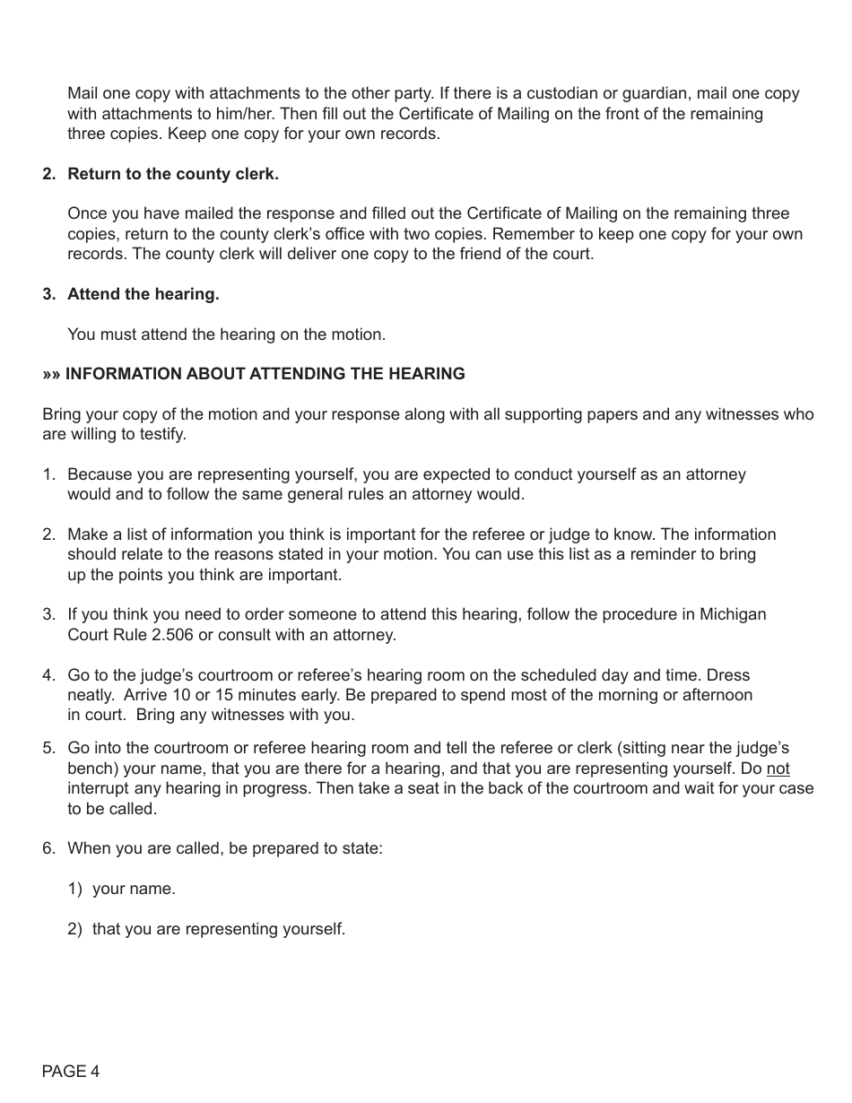 Form FOC117 Response to Motion Regarding Payment Plan / Discharge of Arrears - Michigan, Page 4