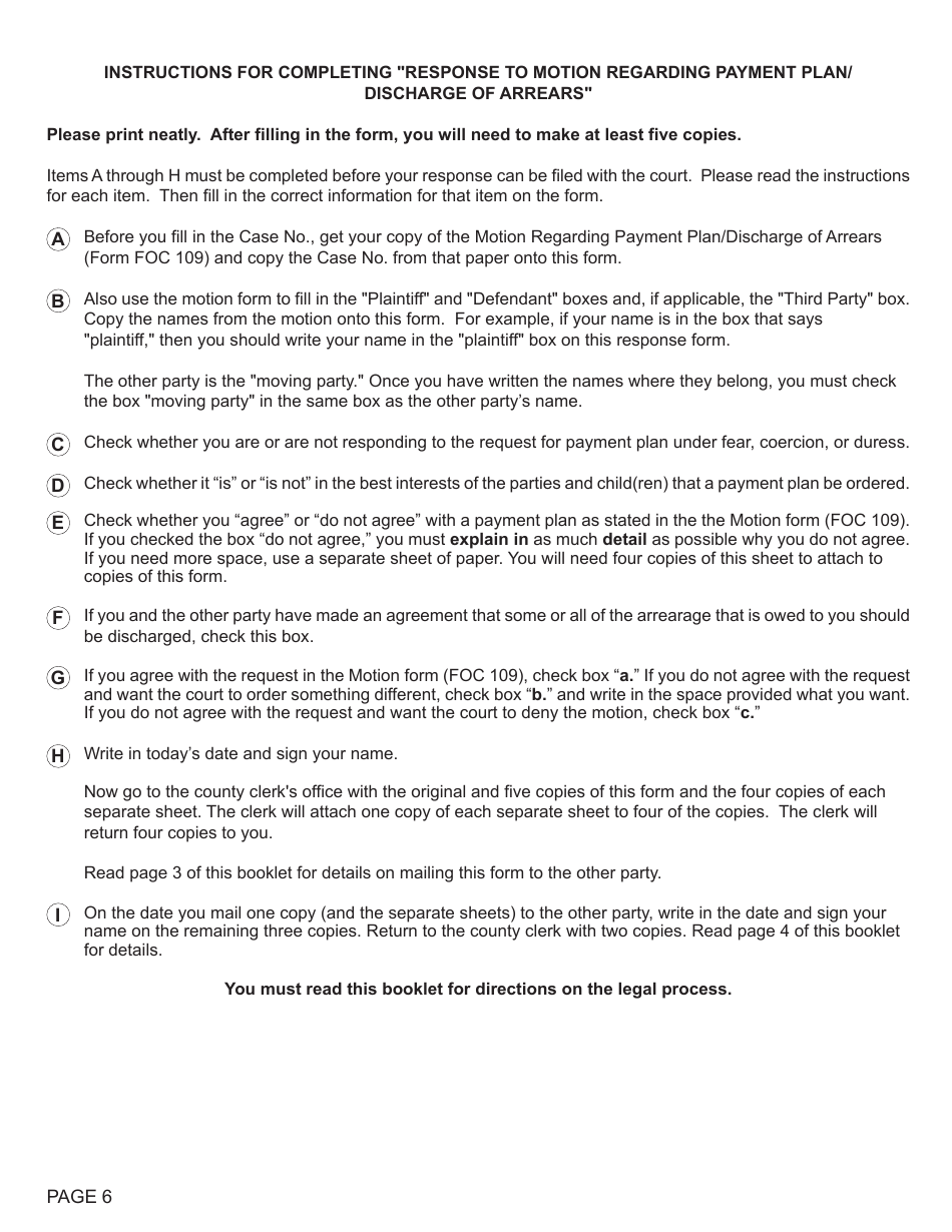 Form FOC117 Response to Motion Regarding Payment Plan / Discharge of Arrears - Michigan, Page 6