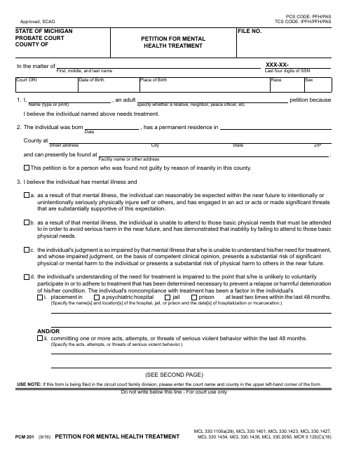 Form PCM201 Fill Out Sign Online and Download Fillable PDF Michigan