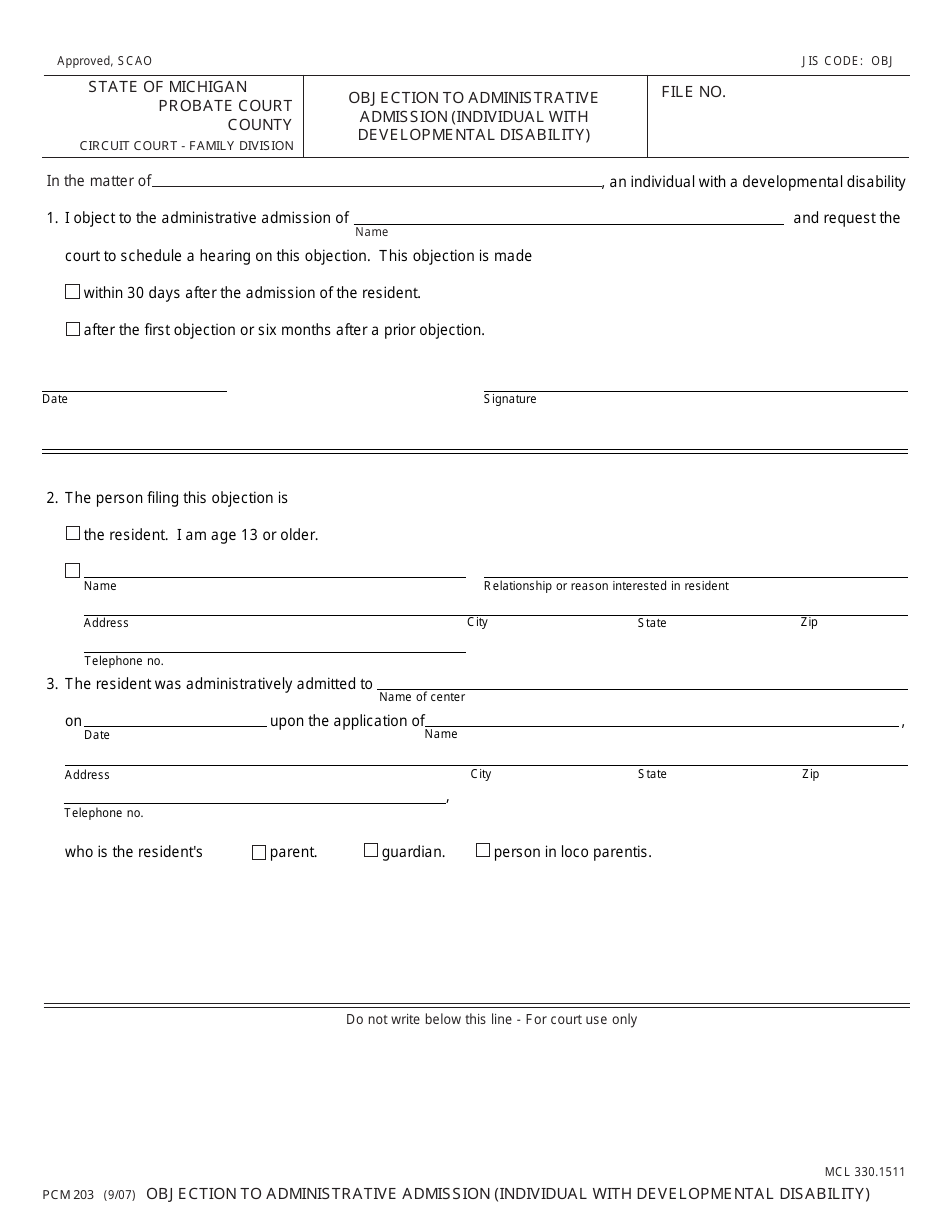 Form PCM203 - Fill Out, Sign Online and Download Fillable PDF, Michigan ...