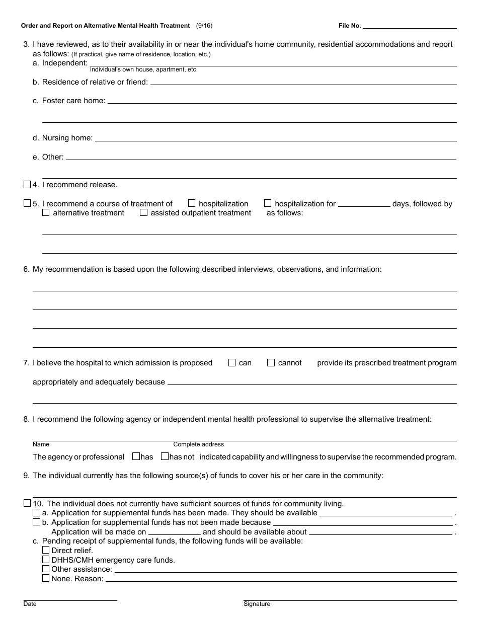 Form PCM216 Order and Report on Alternative Mental Health Treatment - Michigan, Page 2