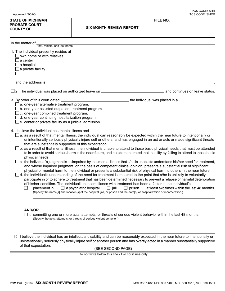 Form PCM226 Six-Month Review Report - Michigan, Page 1