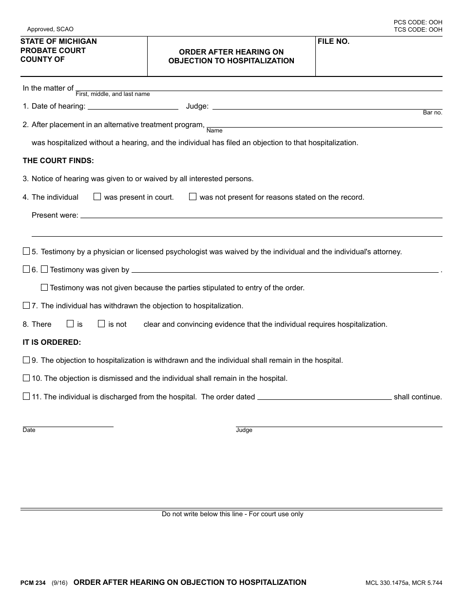 Form PCM234 - Fill Out, Sign Online and Download Fillable PDF, Michigan ...