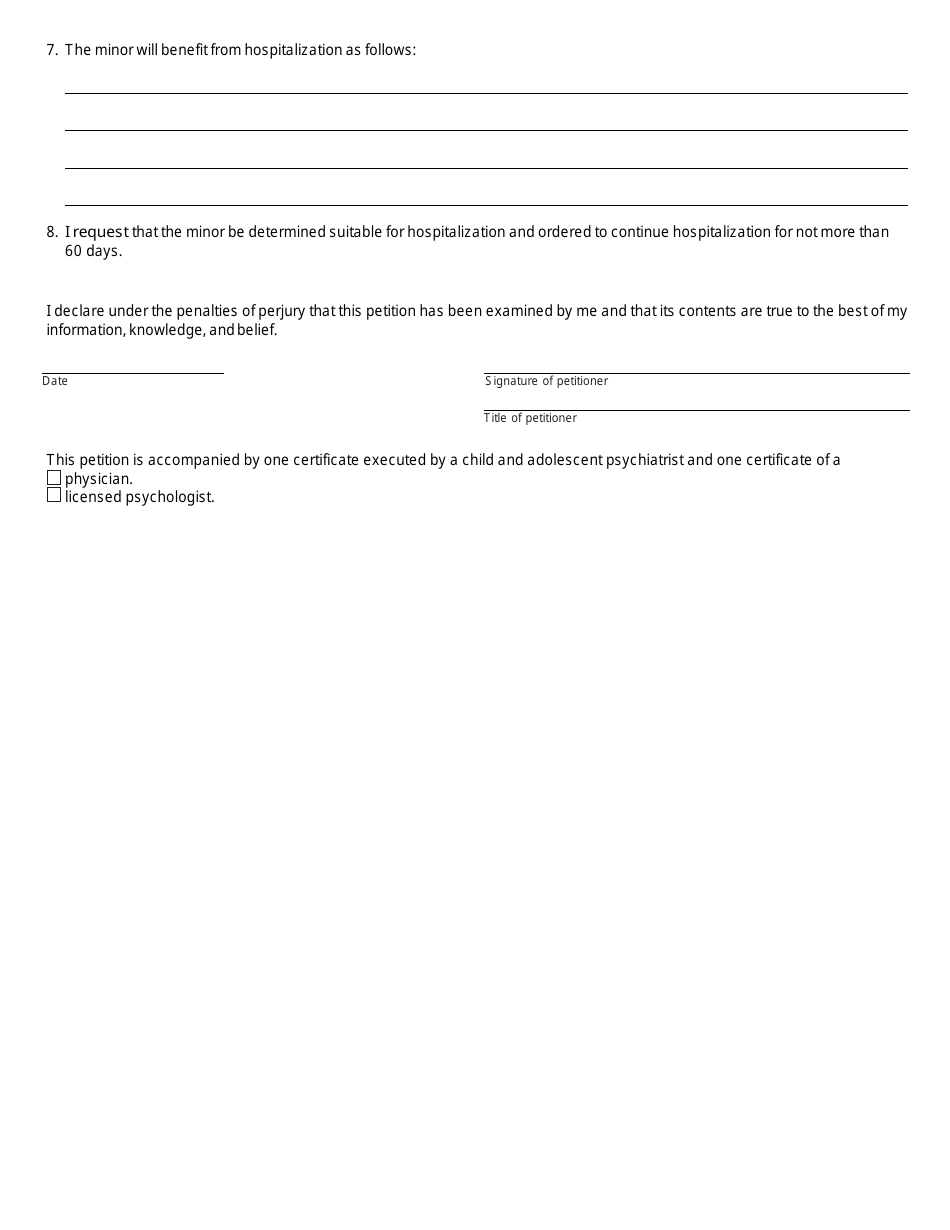 Form PCM237 Petition for Continued Hospitalization of Minor - Michigan, Page 2