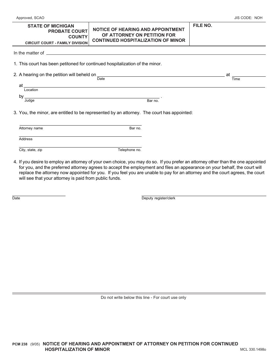 Form PCM238 - Fill Out, Sign Online and Download Fillable PDF, Michigan ...