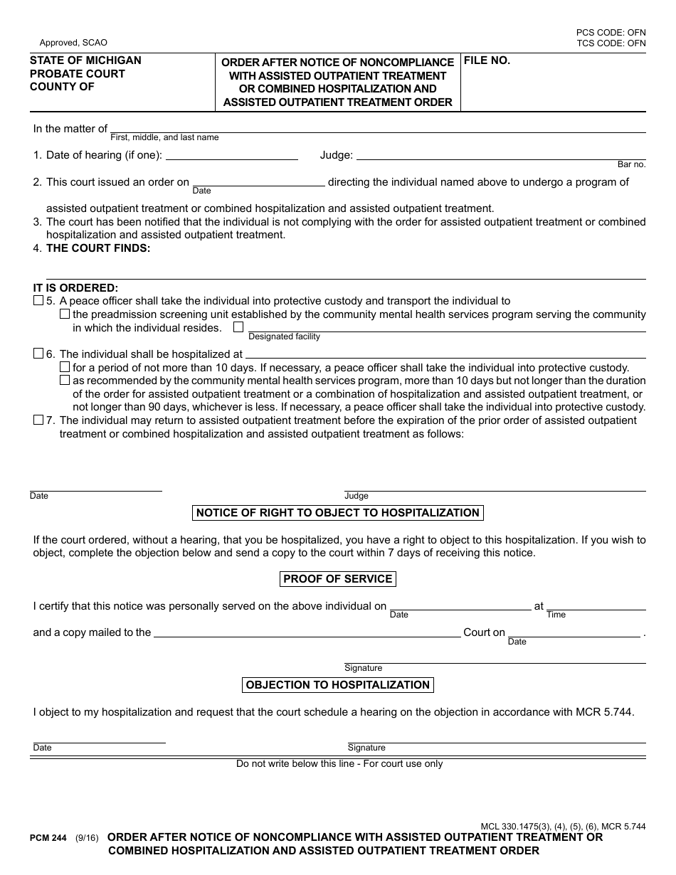 Form PCM244 - Fill Out, Sign Online and Download Fillable PDF, Michigan ...