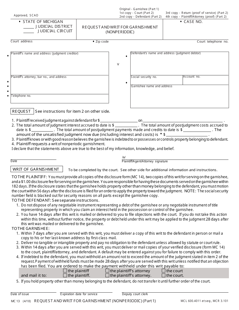 Form MC13 - Fill Out, Sign Online and Download Fillable PDF, Michigan ...