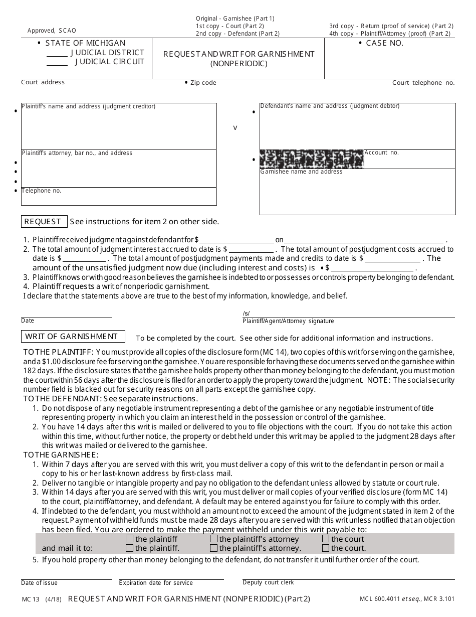 Form Mc13 - Fill Out, Sign Online And Download Fillable Pdf, Michigan 