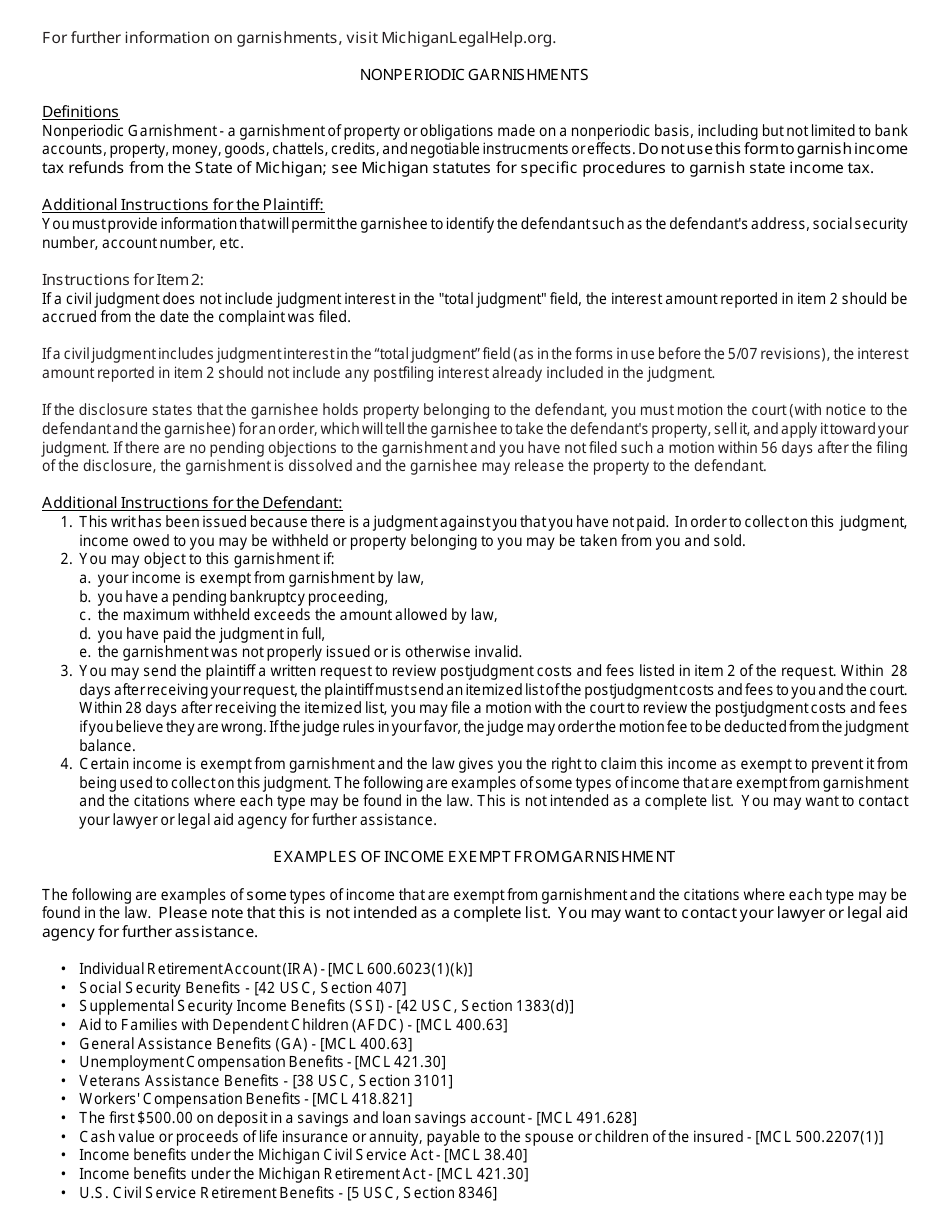 Form MC13 Request and Writ for Garnishment (Nonperiodic) - Michigan, Page 3