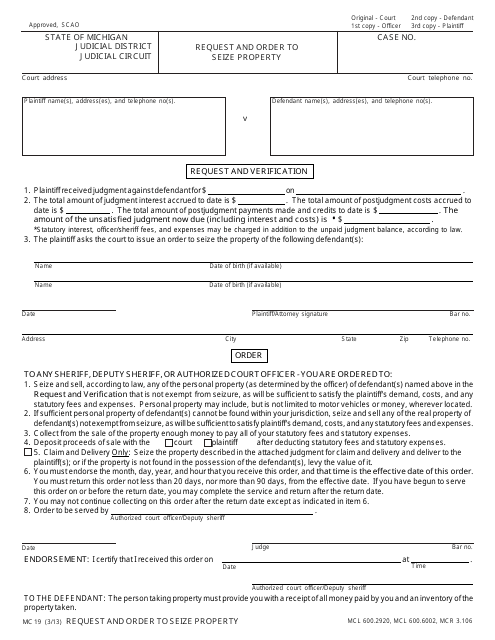Form MC19 Fill Out Sign Online and Download Fillable PDF Michigan