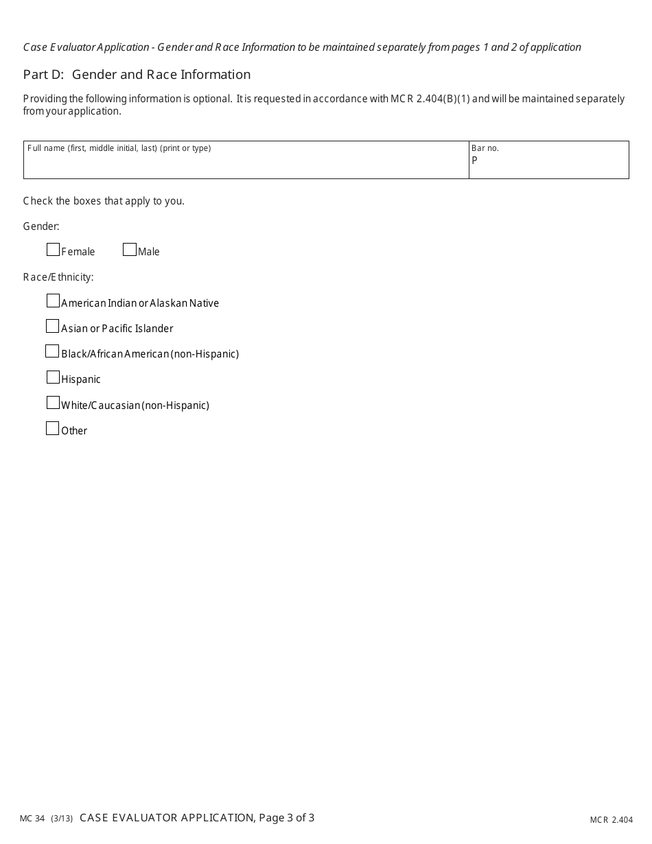 Form MC34 Case Evaluator Application - Michigan, Page 3