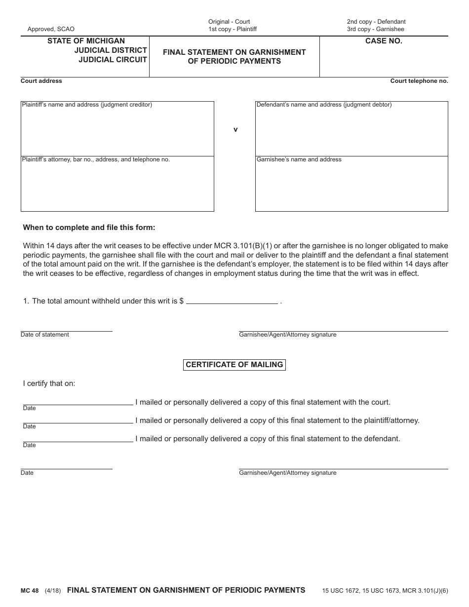 Form MC48 Fill Out, Sign Online and Download Fillable PDF, Michigan