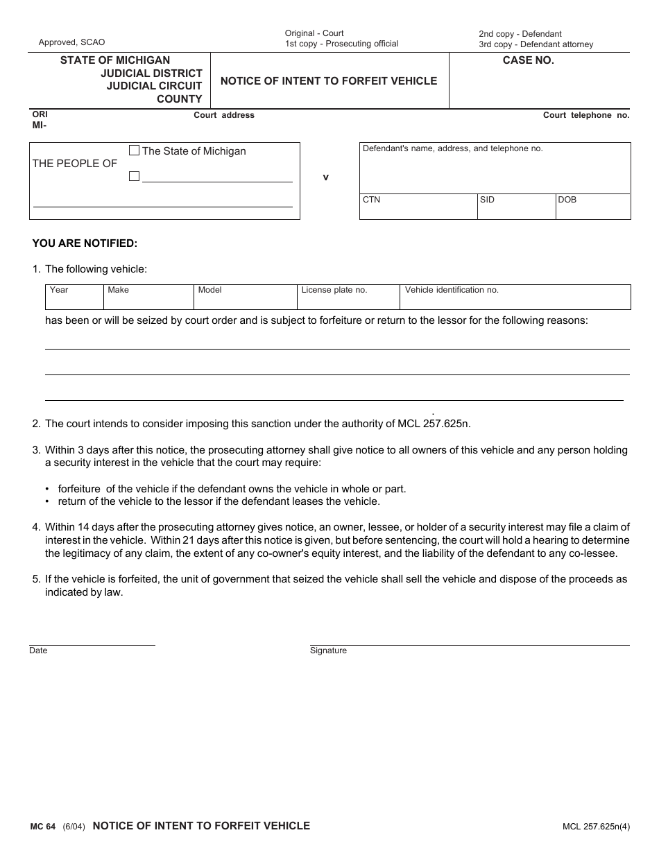 Form MC64 Download Fillable PDF or Fill Online Notice of