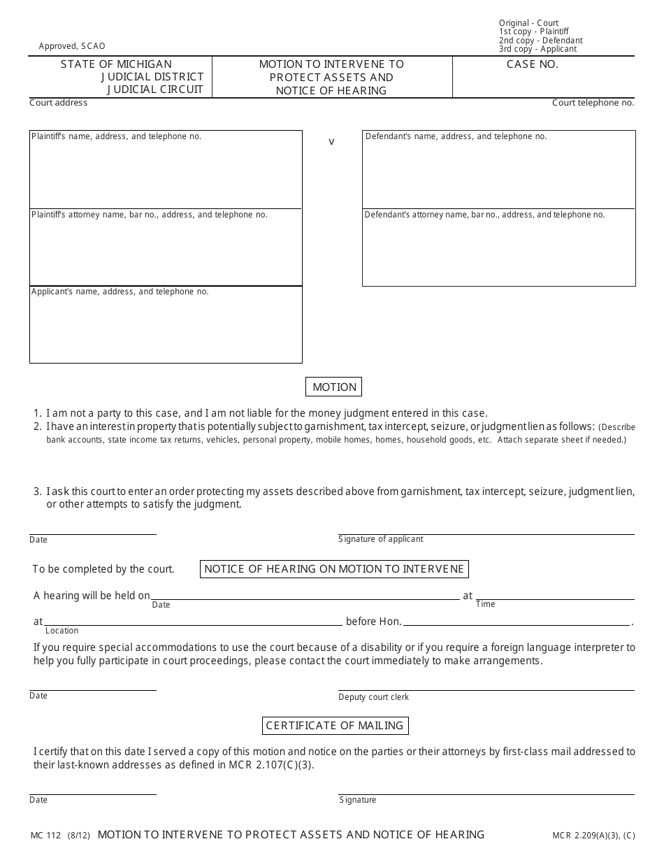 Form MC112 - Fill Out, Sign Online and Download Fillable PDF, Michigan ...