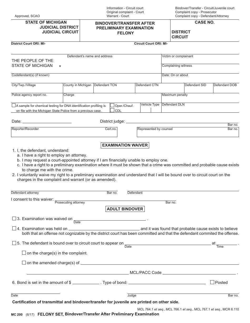 Form MC200 Felony Set - Michigan, Page 5