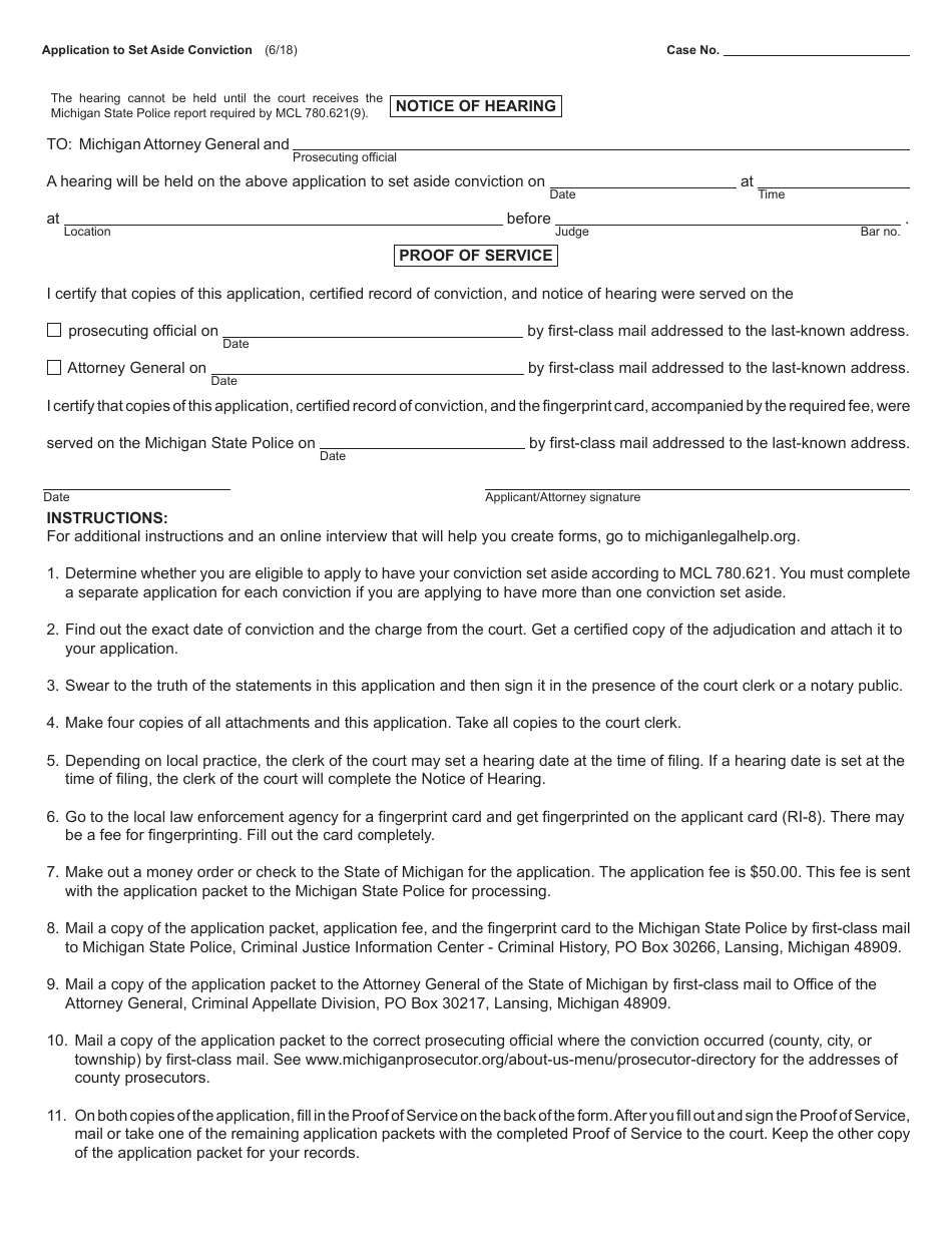 Form MC227 Application to Set Aside Conviction - Michigan, Page 2