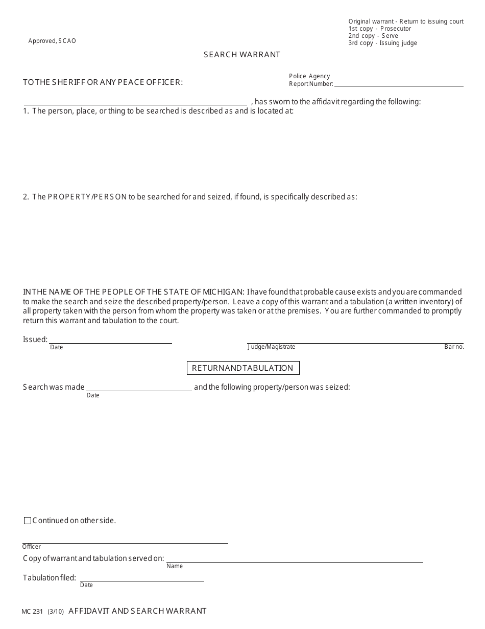 Form MC231 - Fill Out, Sign Online and Download Fillable PDF, Michigan ...