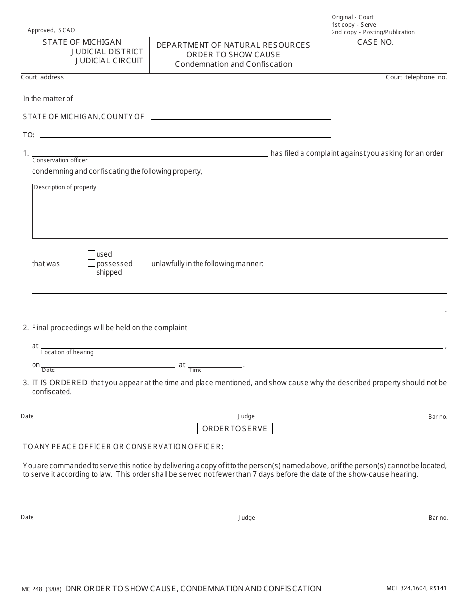 Form MC248 - Fill Out, Sign Online and Download Fillable PDF, Michigan ...