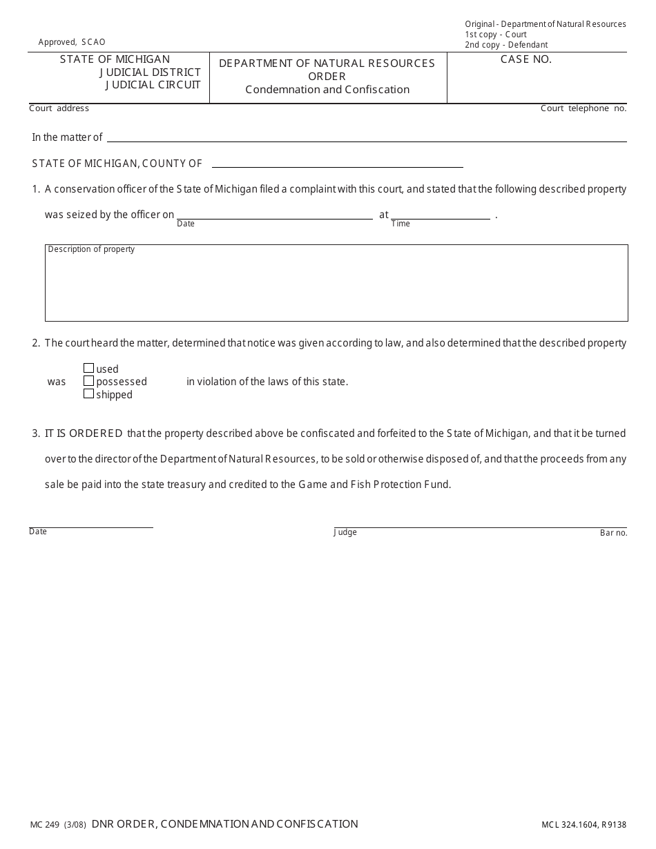 Form MC249 - Fill Out, Sign Online and Download Fillable PDF, Michigan ...