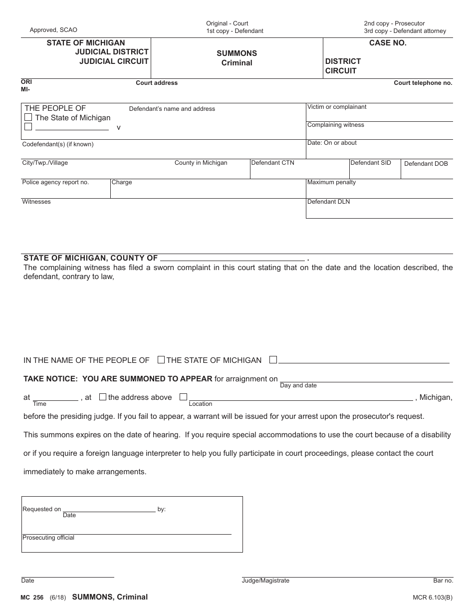 Form MC256 Fill Out, Sign Online and Download Fillable PDF, Michigan