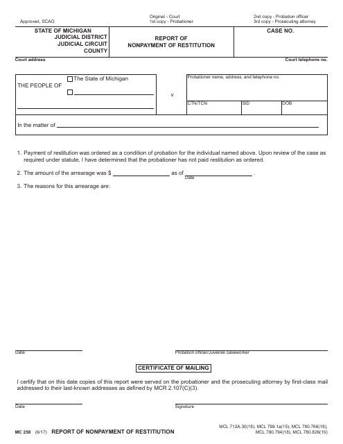 Form MC258  Printable Pdf