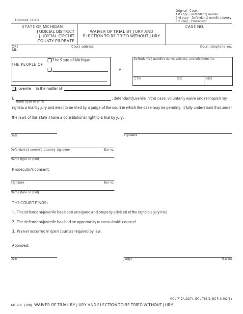 Form MC260 Download Fillable PDF or Fill Online Waiver of Trial by Jury ...