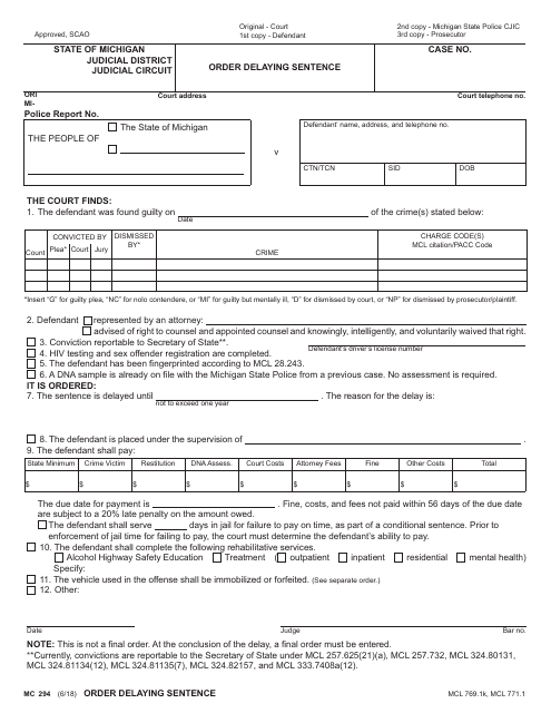 Form MC294  Printable Pdf