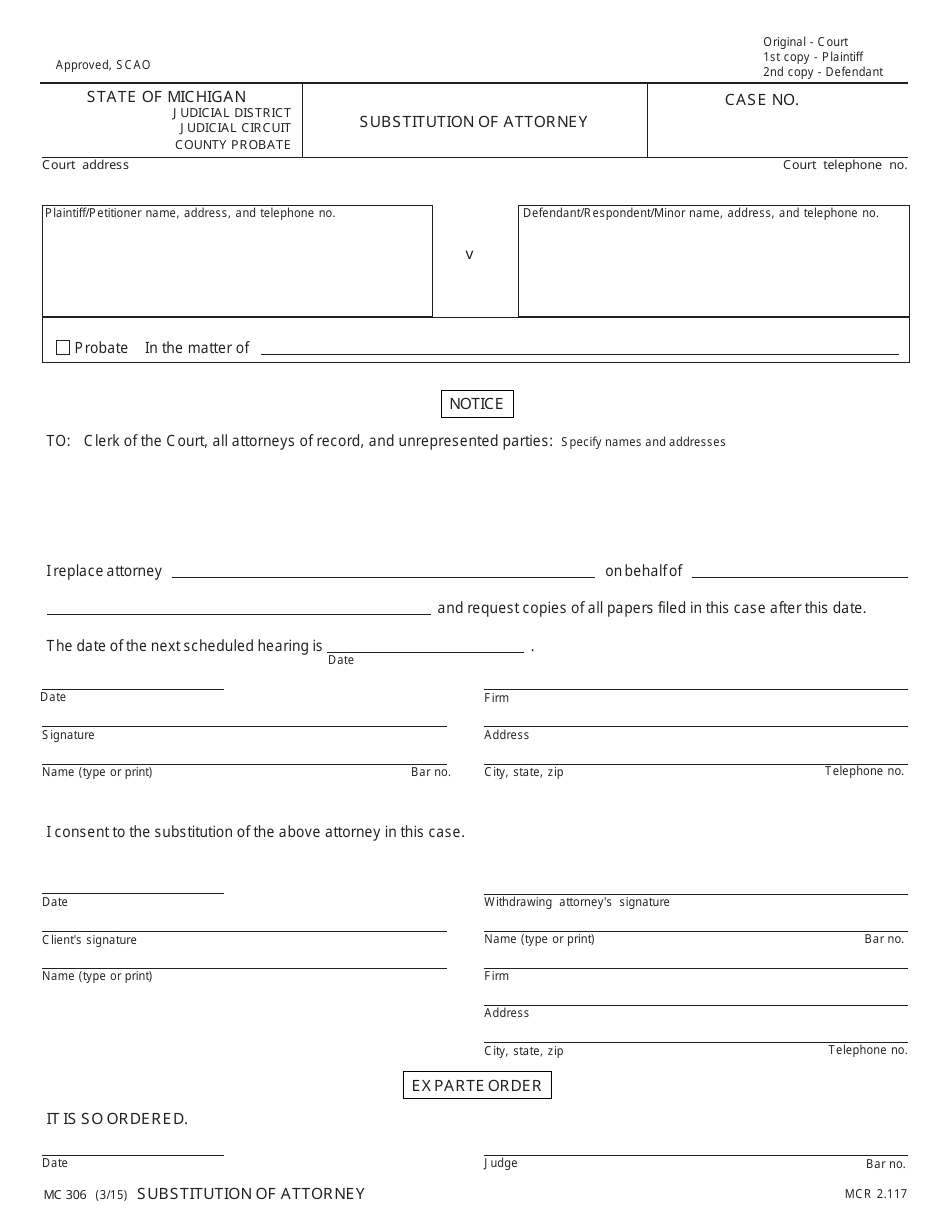 Form MC306 - Fill Out, Sign Online and Download Fillable PDF, Michigan ...