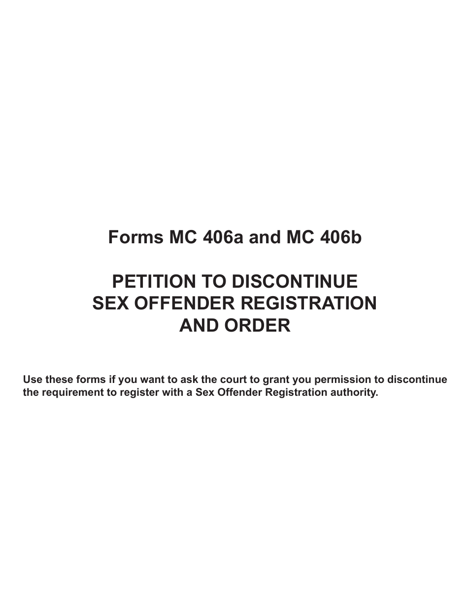 Form MC406A Petition to Discontinue Sex Offender Registration - Michigan, Page 1