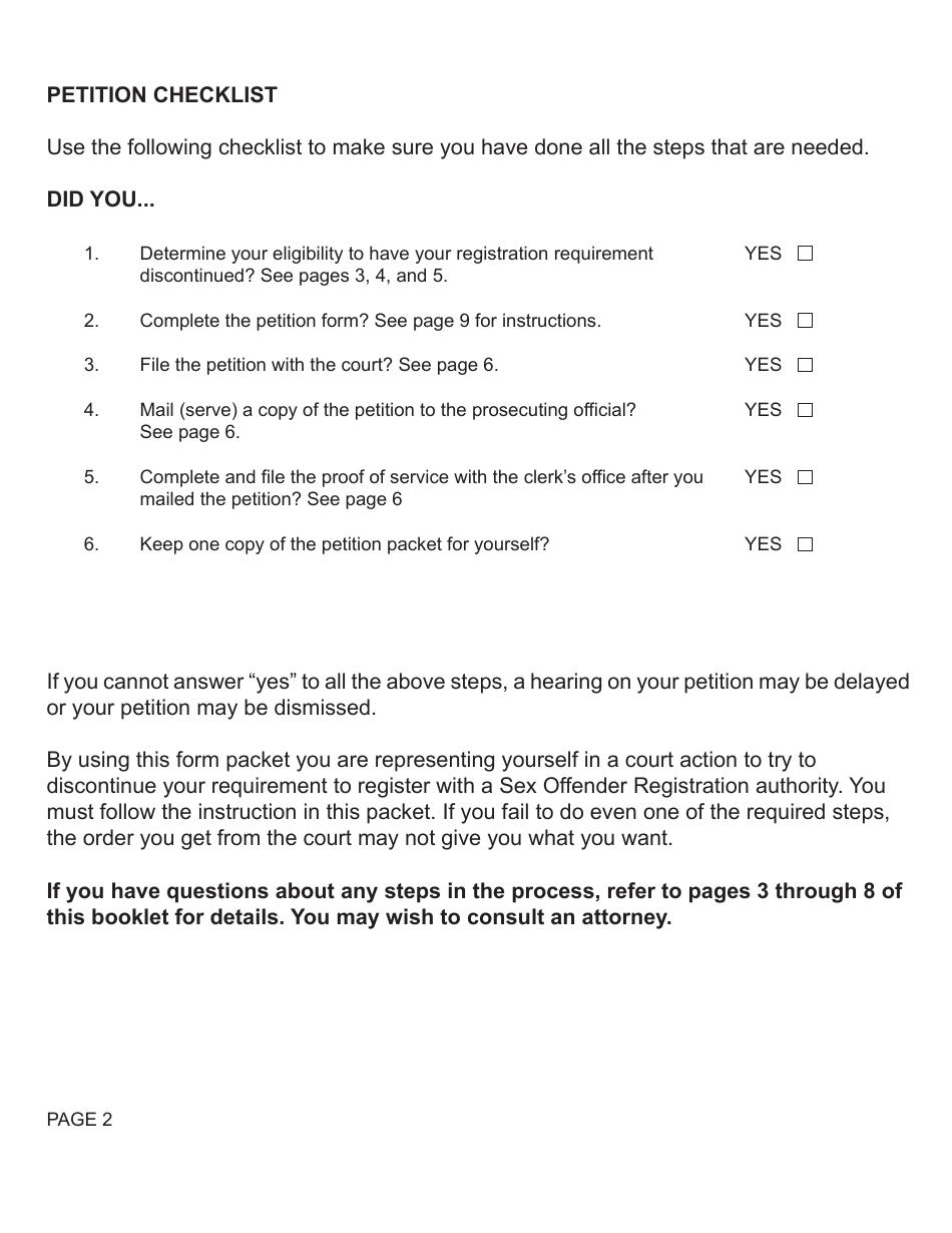 Form MC406A Petition to Discontinue Sex Offender Registration - Michigan, Page 2