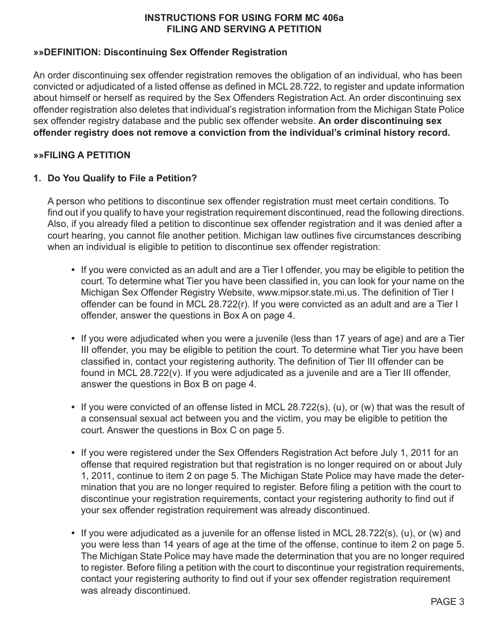Form MC406A Petition to Discontinue Sex Offender Registration - Michigan, Page 3
