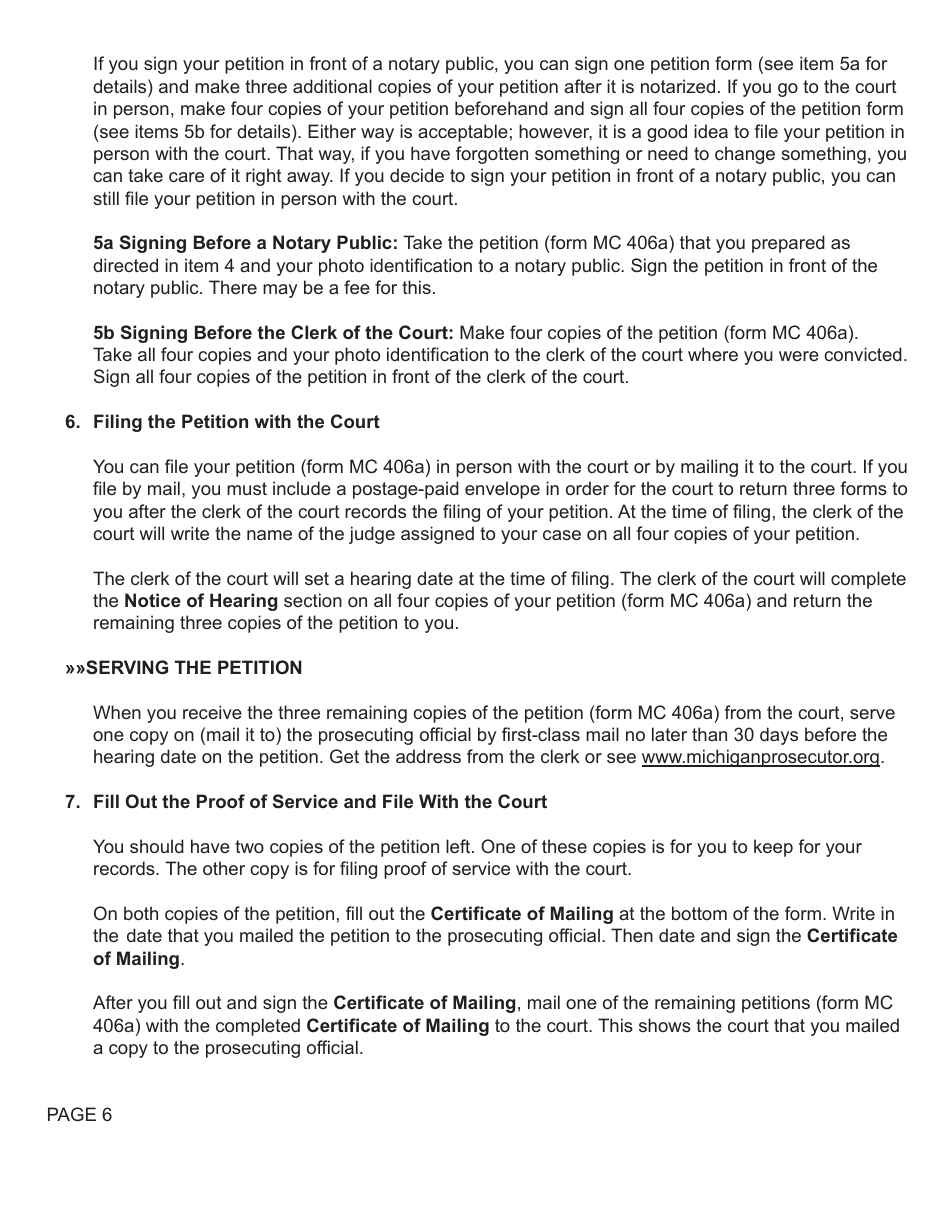 Form MC406A Petition to Discontinue Sex Offender Registration - Michigan, Page 6