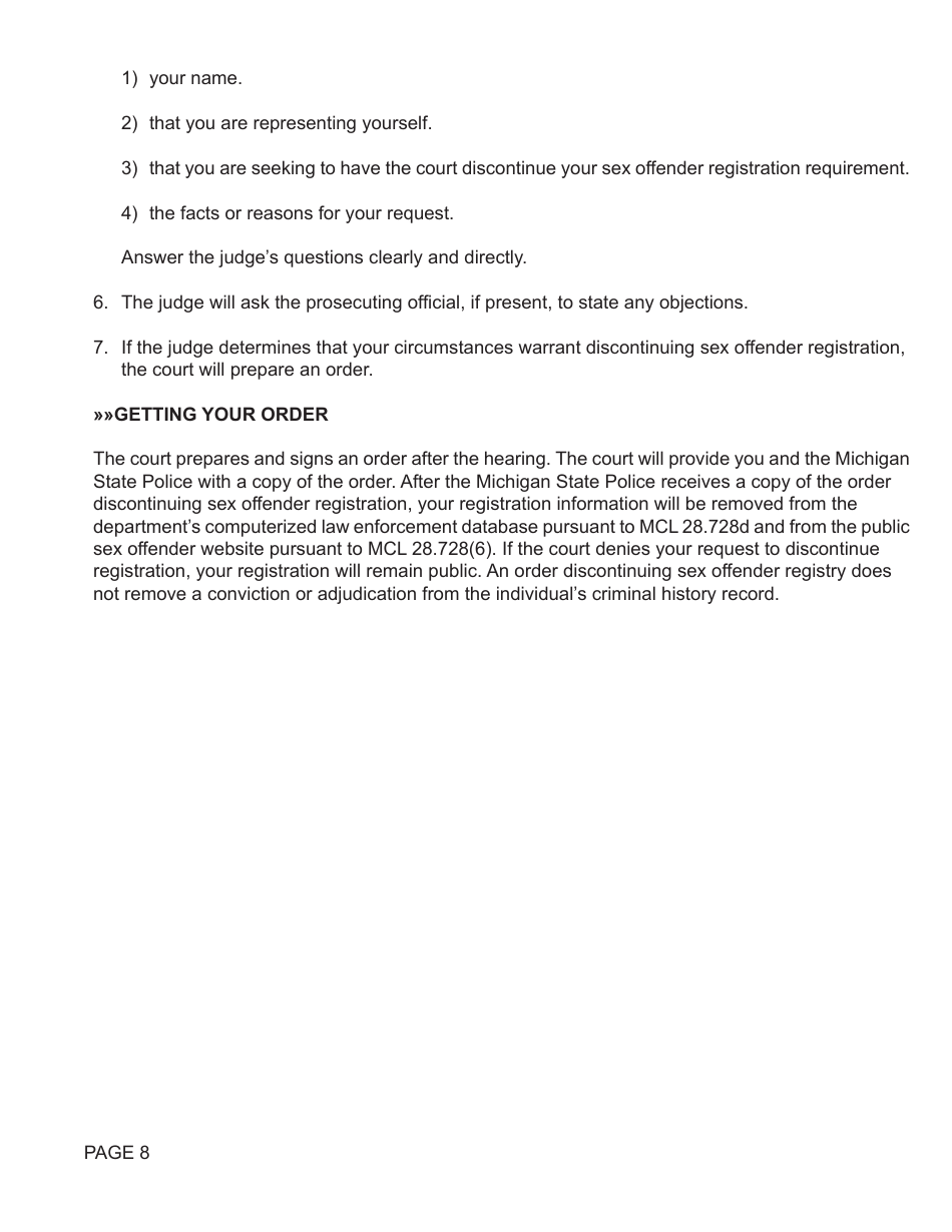 Form MC406A Petition to Discontinue Sex Offender Registration - Michigan, Page 8