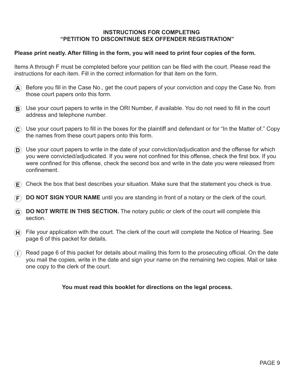 Form MC406A Petition to Discontinue Sex Offender Registration - Michigan, Page 9