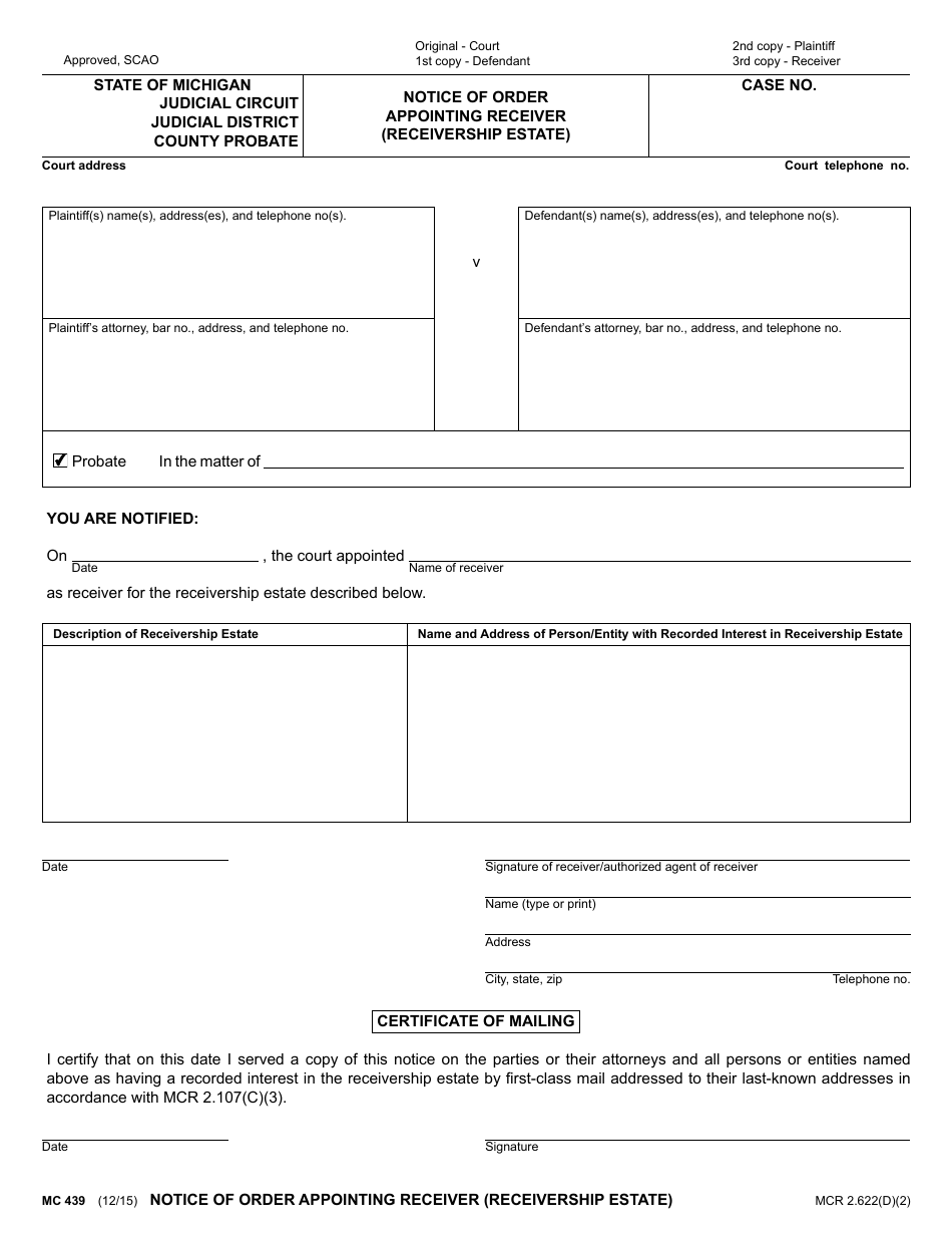 Form MC439 - Fill Out, Sign Online and Download Fillable PDF, Michigan ...