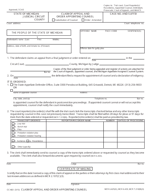 Form CC403  Printable Pdf