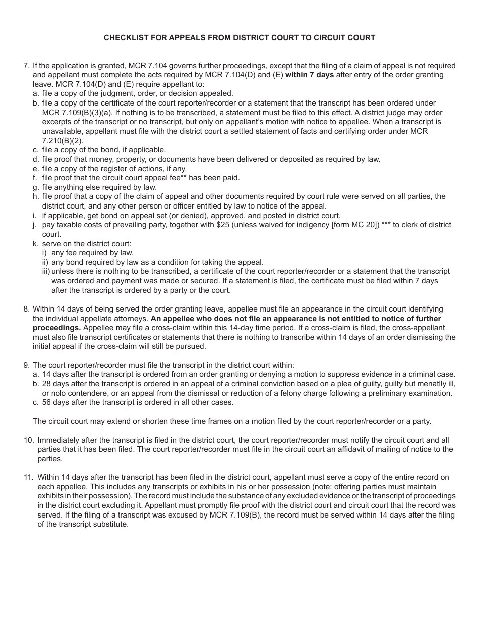 Form DC53 Appeal Worksheet for Application for Leave to Appeal - Michigan, Page 3