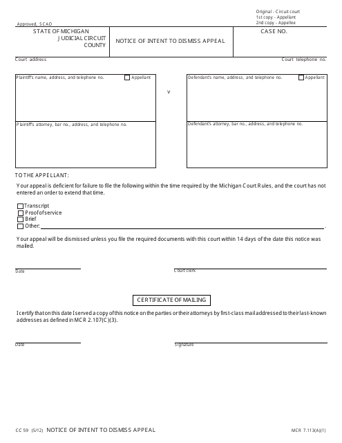 Form CC59 Fill Out Sign Online and Download Fillable PDF Michigan
