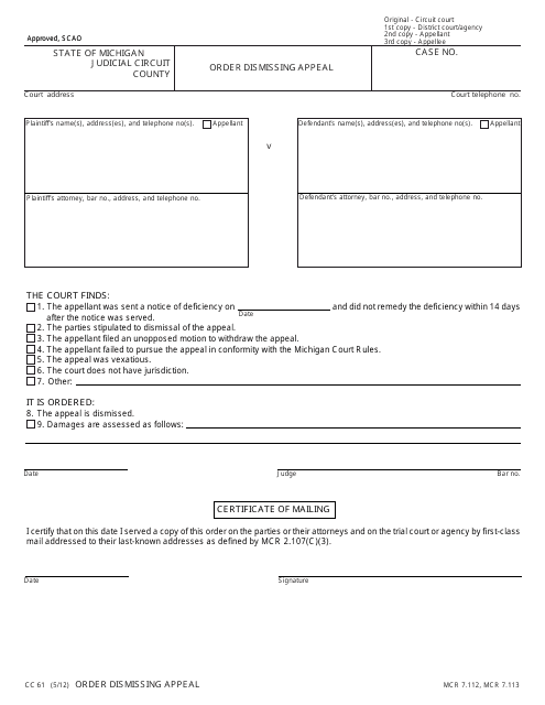 Form CC61 Fill Out Sign Online and Download Fillable PDF Michigan