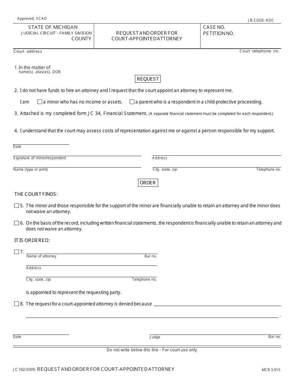 Form JC102 Fill Out Sign Online and Download Fillable PDF Michigan