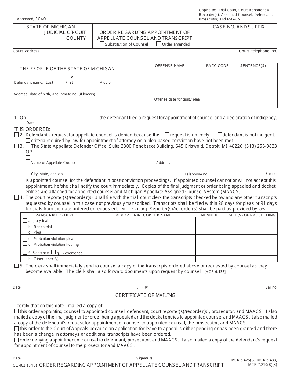 Form CC402 - Fill Out, Sign Online and Download Fillable PDF, Michigan ...