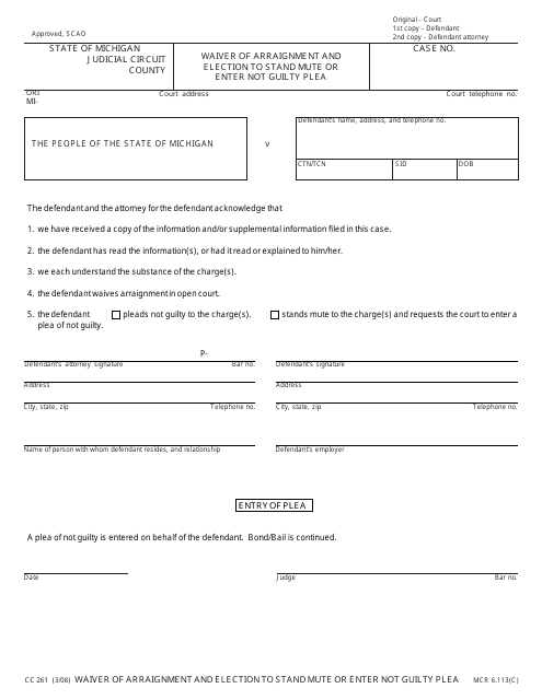 Form CC261  Printable Pdf