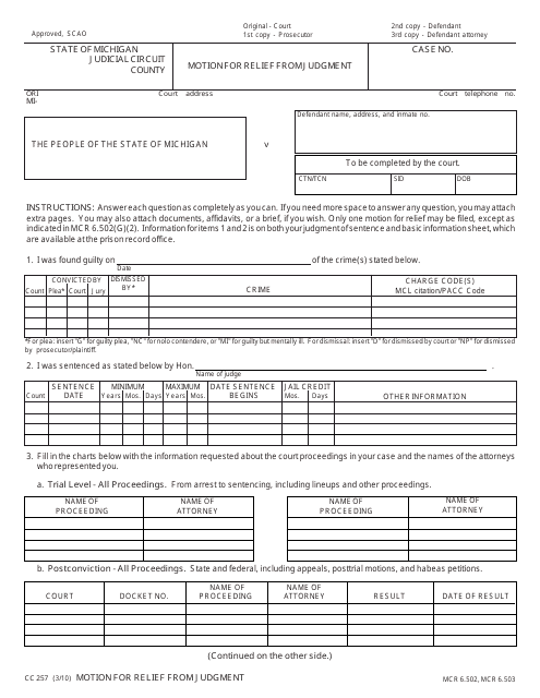 Form CC257  Printable Pdf