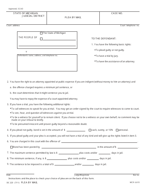 Form DC223 Fill Out Sign Online and Download Fillable PDF Michigan