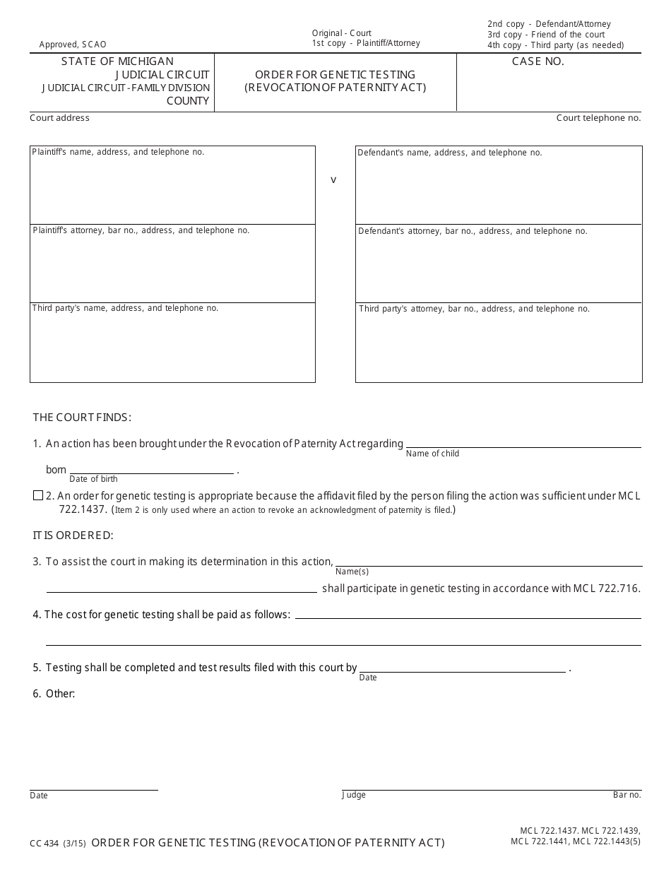 Form CC434 - Fill Out, Sign Online and Download Fillable PDF, Michigan ...