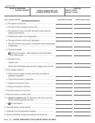 Form DC54 &quot;Appeal Worksheet for Claim of Appeal of Right&quot; - Michigan