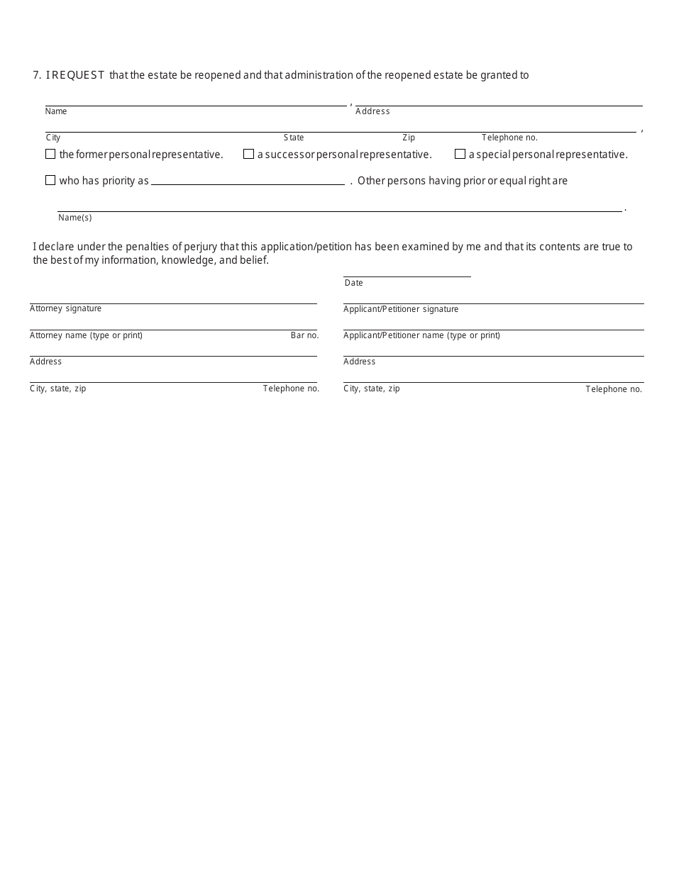 Form PC607 Application / Petition to Reopen Estate Form - Michigan, Page 2