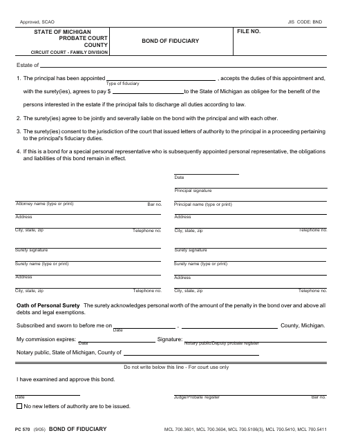 Form PC570 Bond of Fiduciary - Michigan