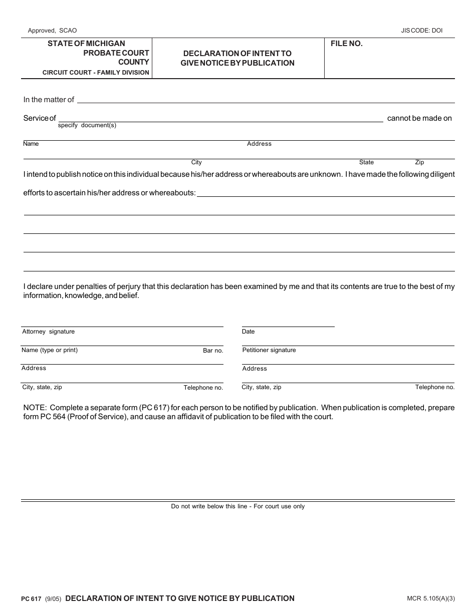 Form PC617 - Fill Out, Sign Online and Download Fillable PDF, Michigan ...